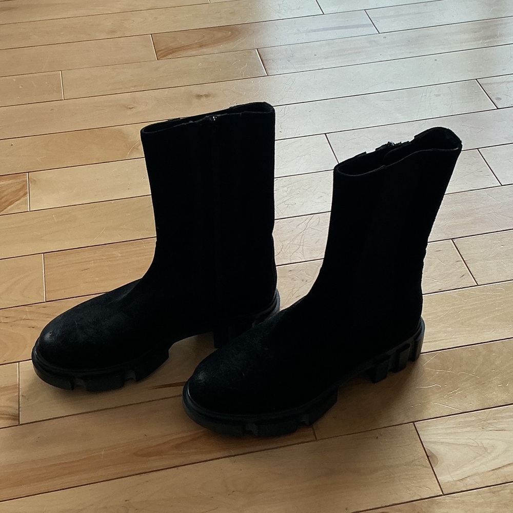 Free People Black Suede Chunky Boots